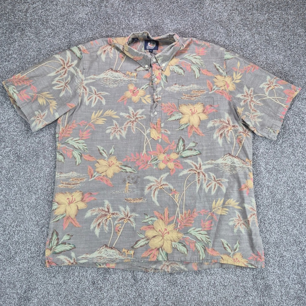 Reyn Spooner Popover Shirt Mens XL Tan Floral Hawaiian Tropical Cotton